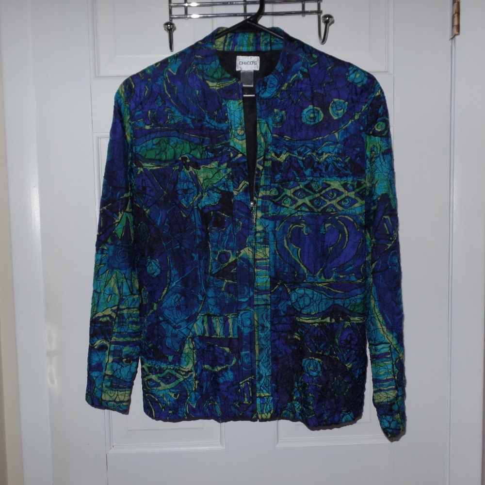 Chico's Jacket Silk Embroidery Rich Color Size 1